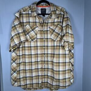 5.11 Tactial Yellow & Brown Plaid Button Up Snap Buttons Mens sz XL